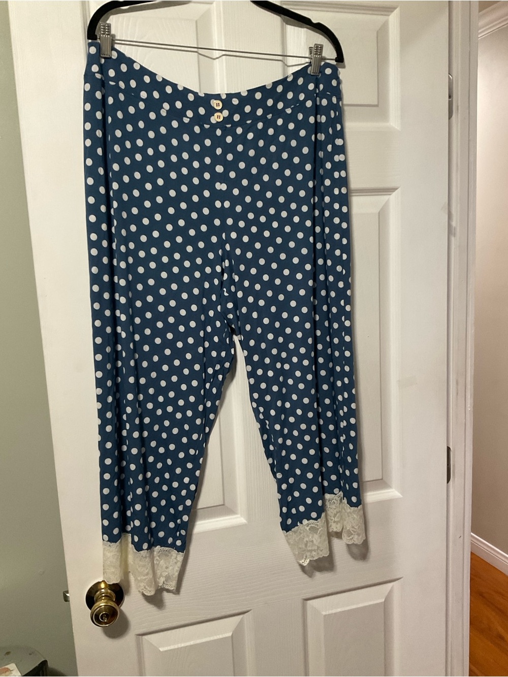 Soma Blue with White Polka Dot Lace-Trim Pajama Pants